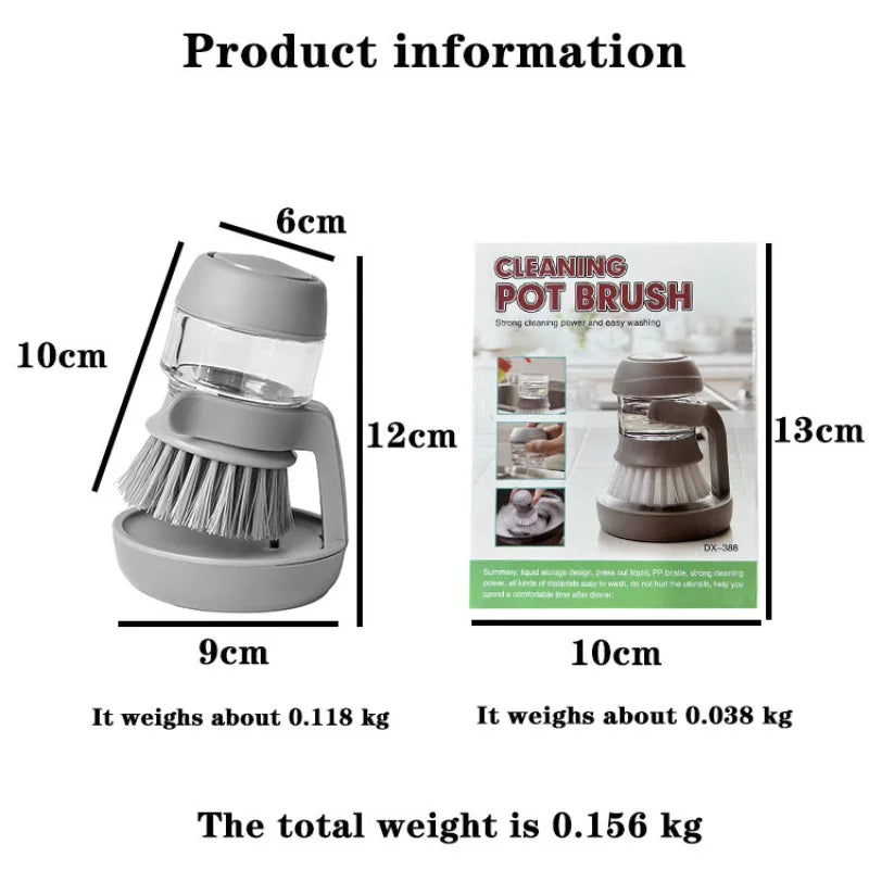 Press Type Automatic Soap Dispensing Dish Washing Brush Multifunctional Kitchen Pot Scrubber Portable Household Cleaning Brush