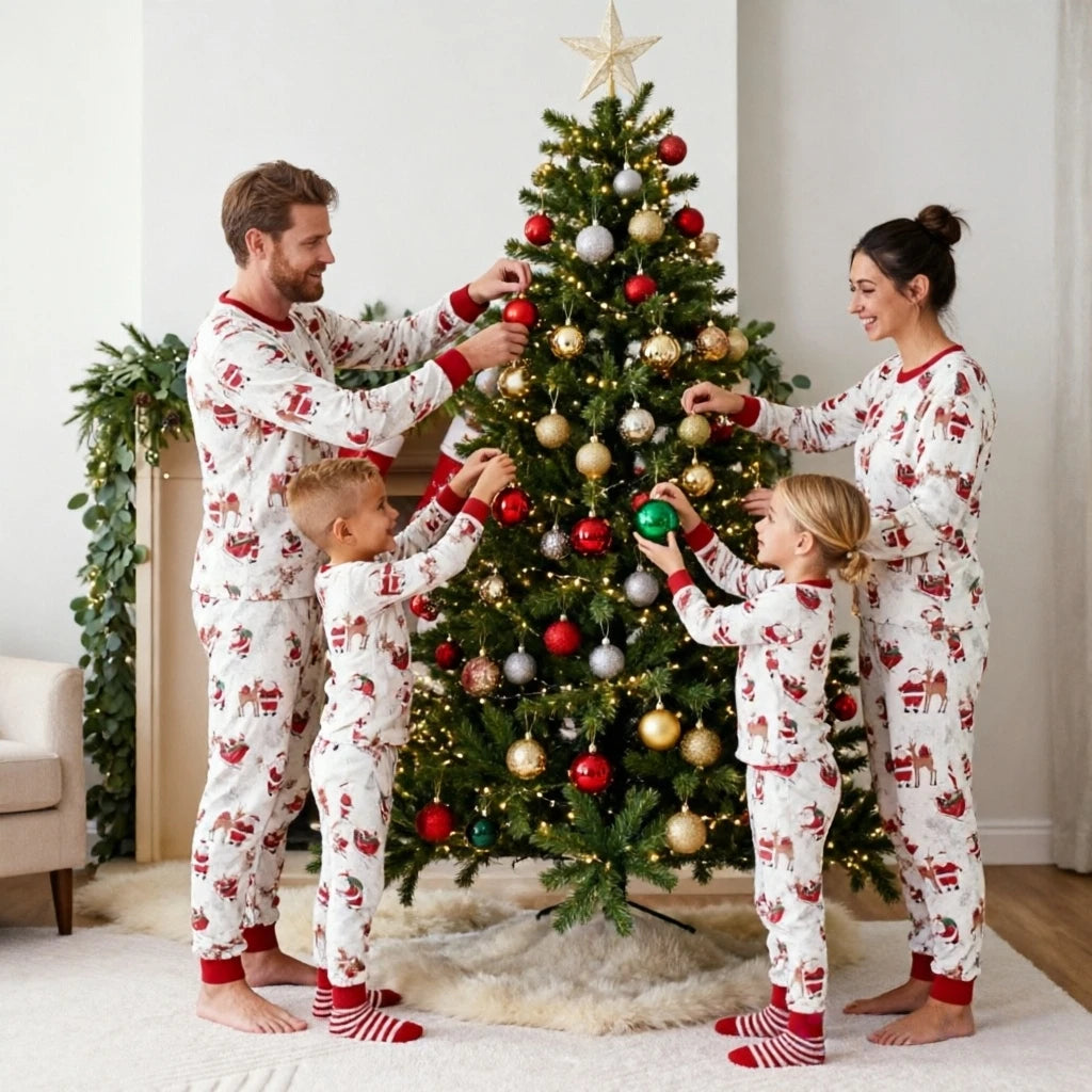 New Year's Costumes for Whole Family All Santa Print Christmas Pajamas Adults Kids Matching Outfits Cute Soft Pyjamas Xmas Gift
