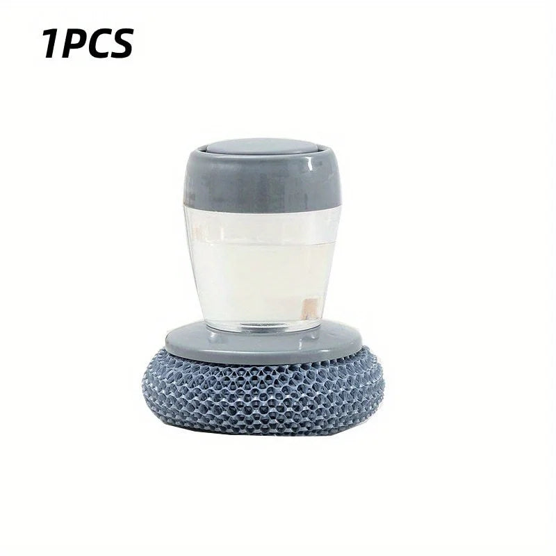 1pc Portable Kitchen Soap Dispensing Dishwashing Tool Brush, Multi-function Push-on Cleaning Brush, Easy Use Scrubber