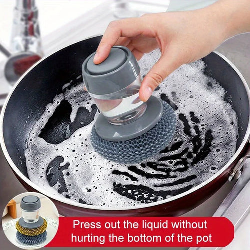1pc Portable Kitchen Soap Dispensing Dishwashing Tool Brush, Multi-function Push-on Cleaning Brush, Easy Use Scrubber
