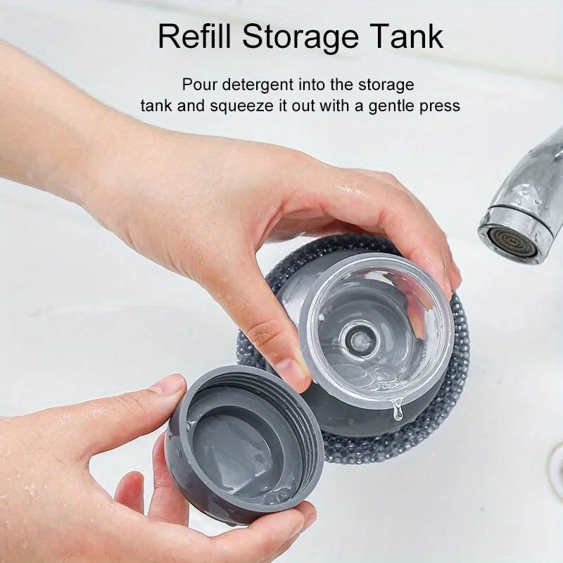 1pc Portable Kitchen Soap Dispensing Dishwashing Tool Brush, Multi-function Push-on Cleaning Brush, Easy Use Scrubber
